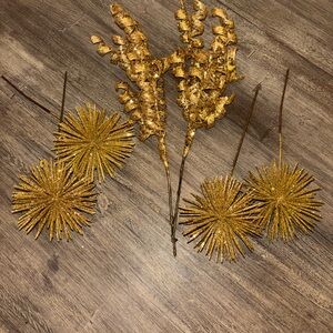 Glittery Gold Christmas Tree Picks - 6 pieces